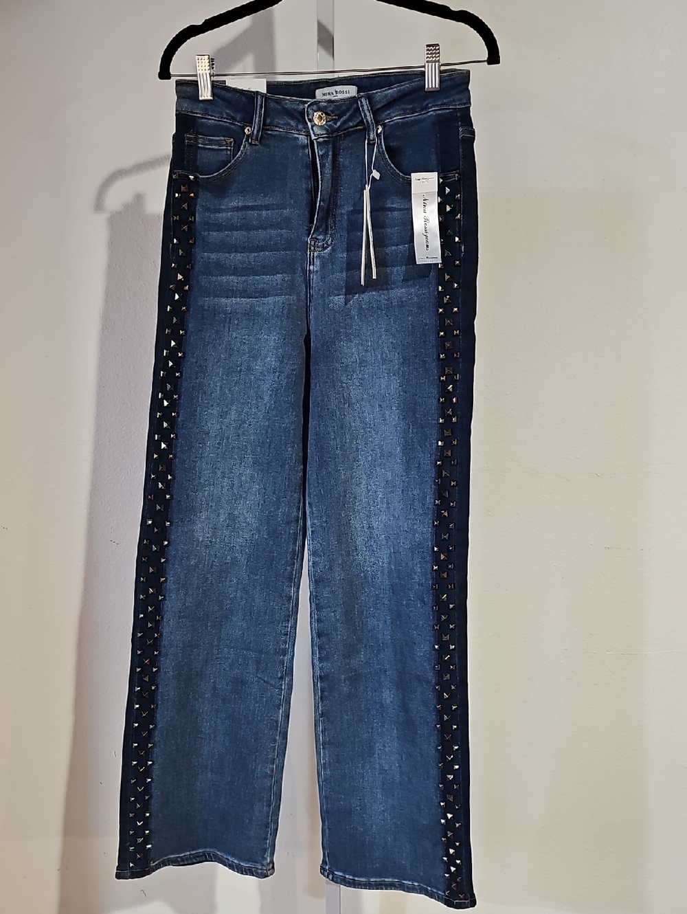 Nina Rossi Jeans.  Dark Blue Stud-Trim Women’s Jeans #59